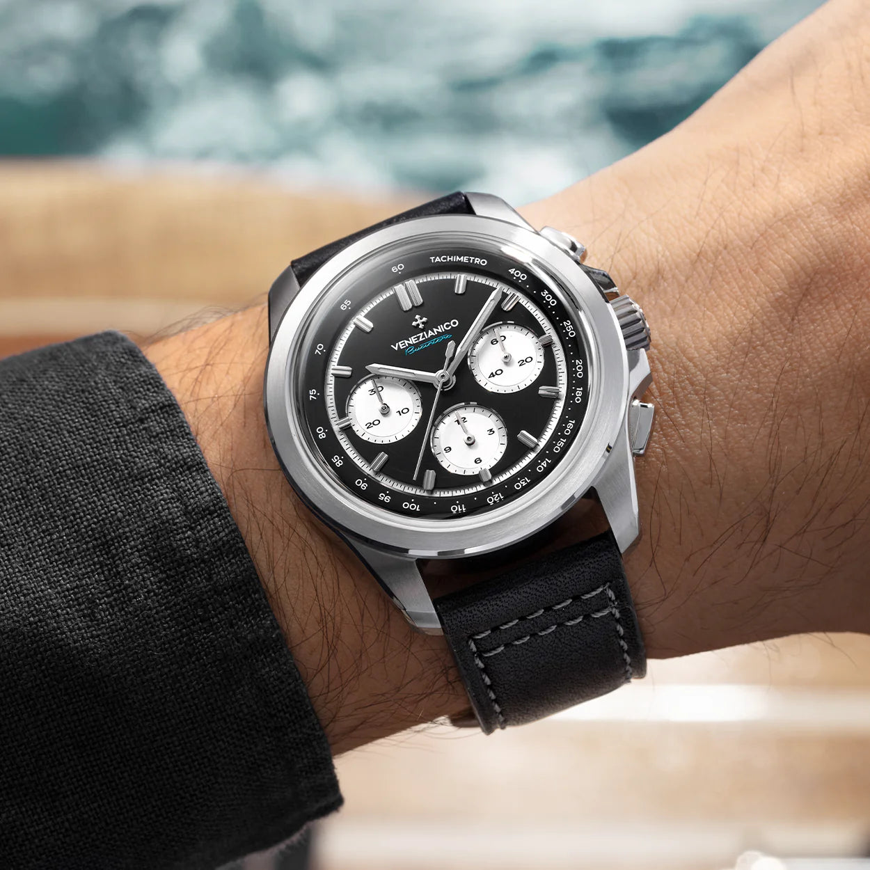 dial black and white chronograph bucintoro worn on wrist