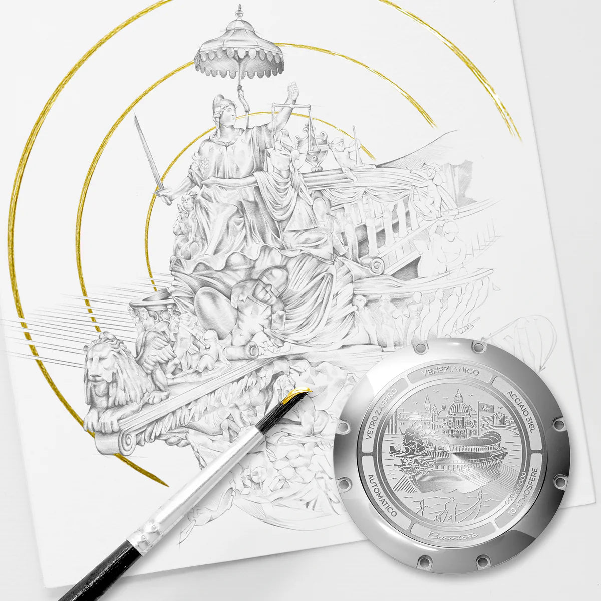 engraved caseback with bucintoro boat