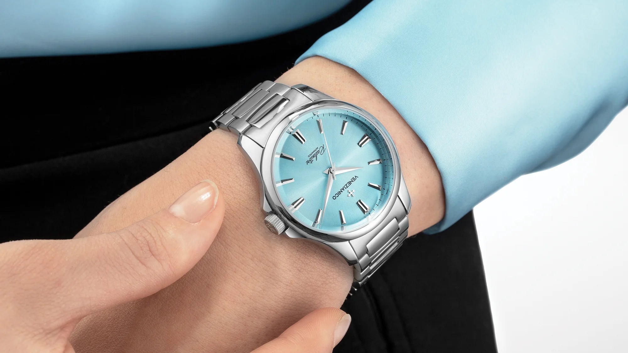 venezianico redentore light blue tiffany worn on wrist
